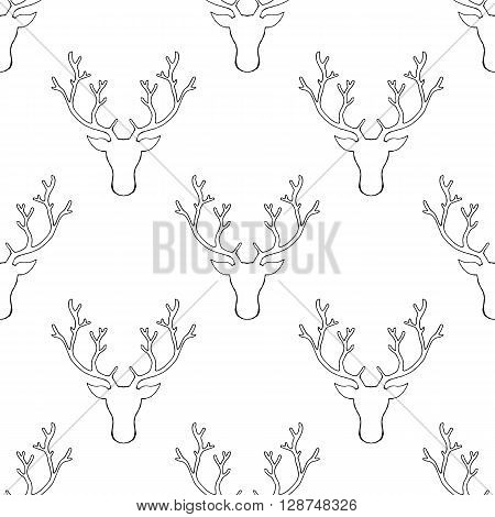 Deer head. Hand drawn vector stock illustration. Seamless background pattern