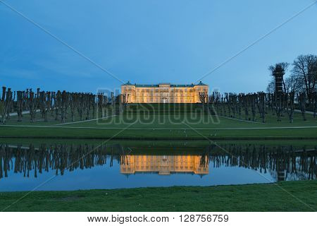 Frederiksberg, Denmark - May 01, 2016: Photograph of Frederiksberg castle in Frederiksberg Park by night.