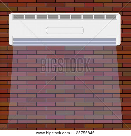 Wall-mounted Air Conditioner Icon. Air Purifier. Air Conditioner on the Red Brick Wall.