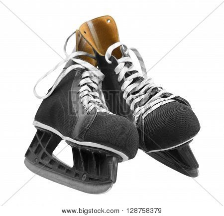 black leather ice skates isolated on white