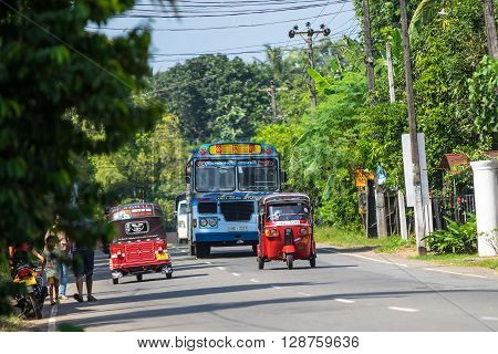 Bentota, Sri Lanka - December 31, 2015: Tuk-tuk Moto Taxi On The Street. Famous Thai Moto-taxi Calle