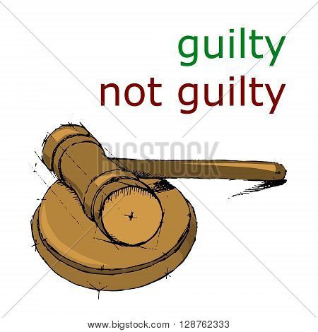 Justice hummer. Judge gavel. Hand drawn vector stock illustration