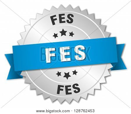 Fes round silver badge with blue ribbon