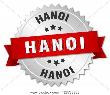 Hanoi round silver badge with red ribbon