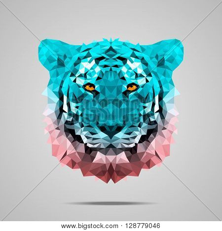Bengal tiger low poly portrait. Symmetric gradient Rose Quartz - Limpet Shell. Abstract polygonal illustration.