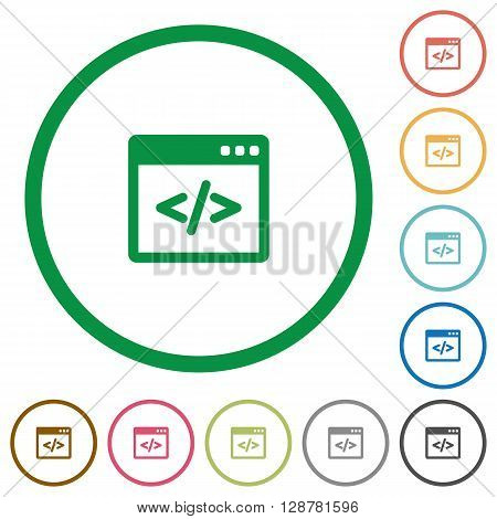 Set of Programming code color round outlined flat icons on white background