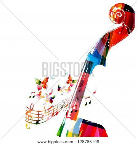 Colorful violoncello pegbox with butterflies. Vector illustration