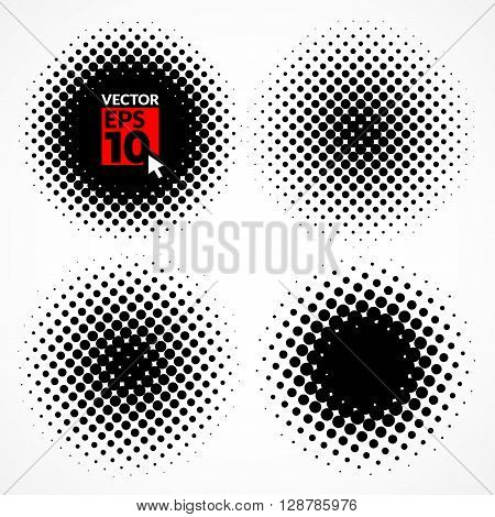 The set of black halftone balls. Creative set of vector particles to create a pop art illustrations and effects.