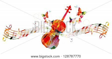 Colorful violoncello with music notes. Vector illustration