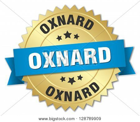 Oxnard round golden badge with blue ribbon