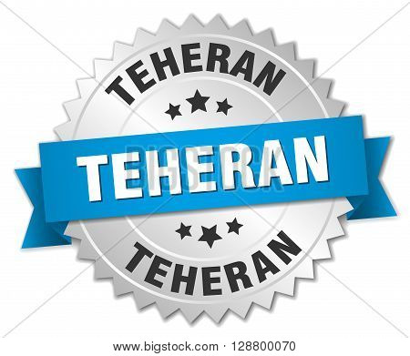 Teheran round silver badge with blue ribbon