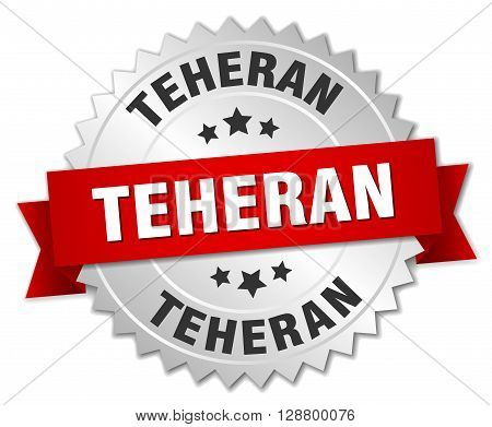 Teheran round silver badge with red ribbon