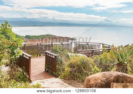 Viewpoint on a hill in Plettenberg Bay looking out over the Indian Ocean and the mouth of the Keurbooms River
