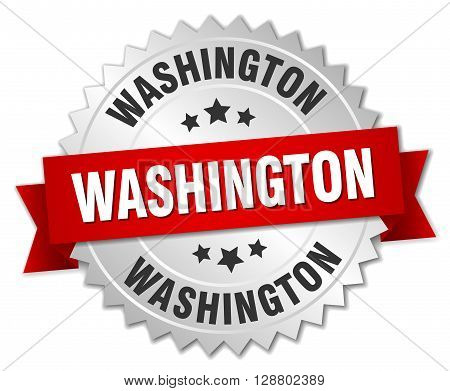 Washington round silver badge with red ribbon
