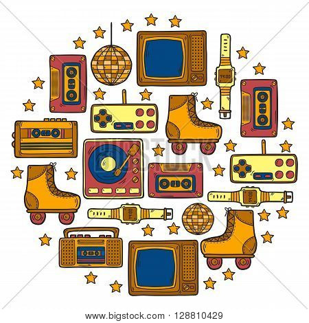 Cartoon hand drawn background illustration for retro design