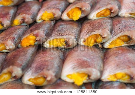 Close up salted Snake Skin Gourami drying fish