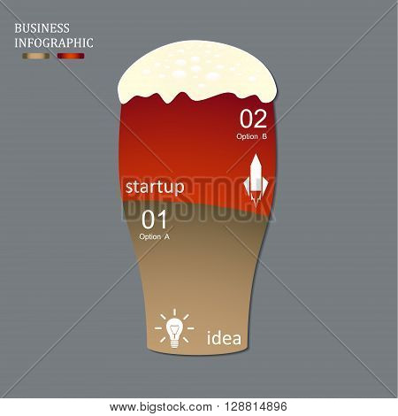 Template for vector beer glass infographic diagram graph presentation chart. Business startup idea concept with 2 options parts steps or processes.