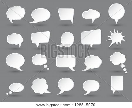 White modern speech bubbles set with shades on dark gray background. Vector illustration