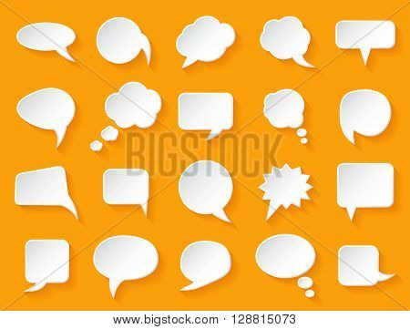 White paper bubbles for speech with shadows on an orange background.Vector illustration.