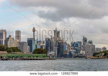 Sydney Australia - November 10 2014: View of the Barangaroo Reserve on a cloudy day. Barangaroo is an inner-city suburb of Sydney New South Wales Australia.