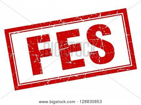 Fes red square grunge stamp on white