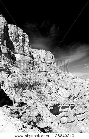 In Oman  The Old Mountain Gorge And Canyon The Deep Cloudy  Sky