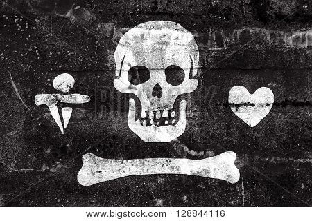 Stede Bonnet Pirate Flag, Painted On Dirty Wall. Vintage And Old Look.