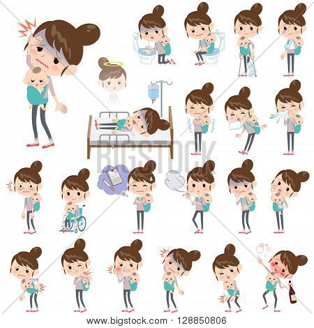 Set of various poses of Mother and baby About the sickness