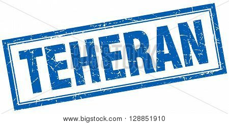 Teheran blue square grunge stamp on white
