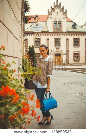 Beautiful girl traveling in the ancient town