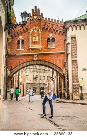 Beautiful girl traveling in the ancient town
