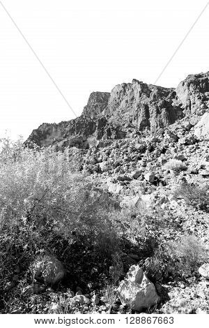 In Oman  The Old Mountain Gorge And Canyon The Deep Cloudy  Sky
