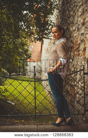 Beautiful girl traveling in the ancient town