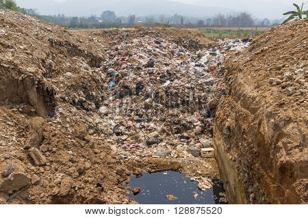 the garbage disposal pond in Mae hong son province Thailand