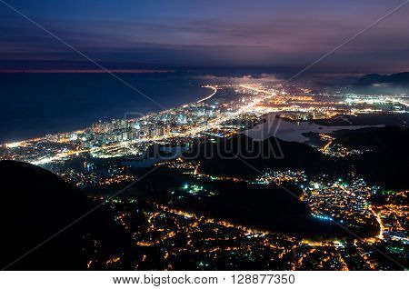 Night View of Barra da Tijuca District in Rio de Janeiro, Brazil