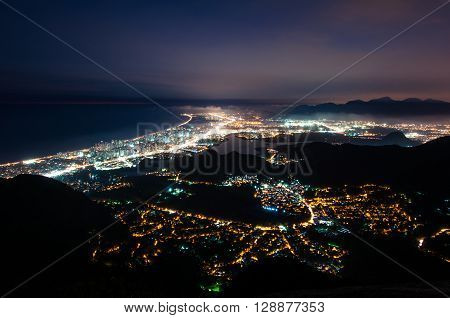 Night View of Barra da Tijuca District in Rio de Janeiro, Brazil