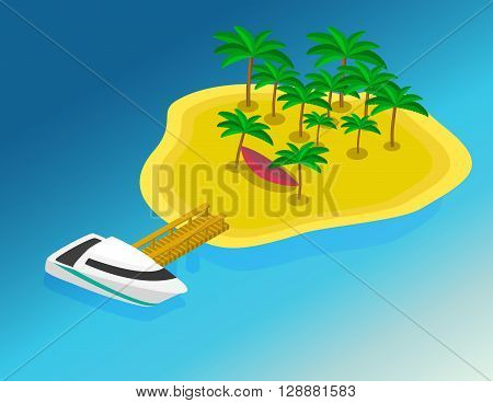 Trip to Summer holidays. Travel to Summer holidays. Vacation. Tourism. Travel banner. Journey. Travelling 3d isometric illustration. Modern flat design banner