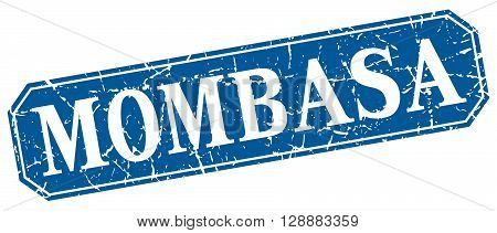 Mombasa blue square grunge retro style sign