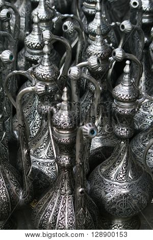 Metal Carafes in the bazaar from Turkey