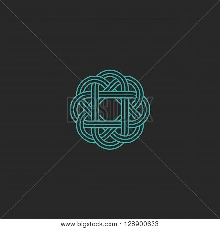Sacred geometric logo turquoise intersection line hipster celtic emblem overlapping symmetry graphic design element