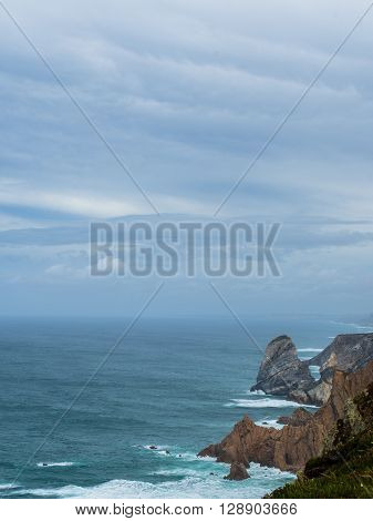 sea, rocks, rock, painting, view, ocean, nature, seascape,