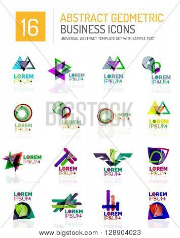 Abstract geometric business logo icon set. Colorful geometrical figure compositions with light effects - triangles circles rings arrows lines