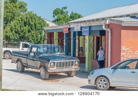 KARATARA SOUTH AFRICA - MARCH 4 2016: A street scene with post office bank and funeral services in Karatara a village on the Seven Passes Road in the Garden Route