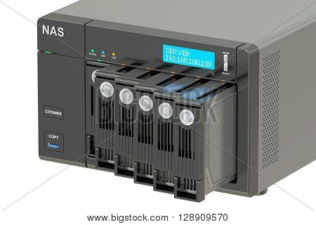 NAS with 6 disks 3D rendering isolated on white background