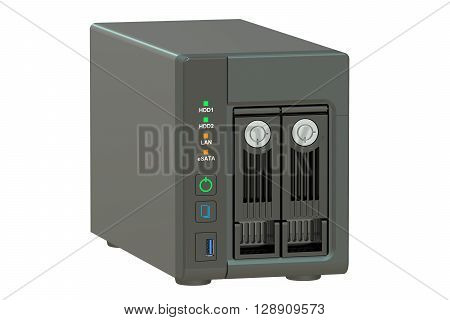 NAS with two disks 3D rendering isolated on white background