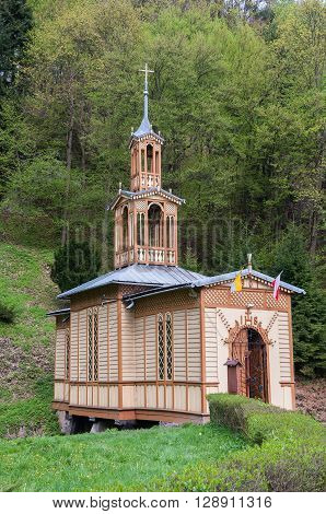 Old wooden Chapel of St. Joseph the Craftsman known as the Chapel on Water in Ojcow National Park in Poland