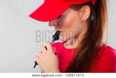Lifeguard On Duty Blowing A Whistle