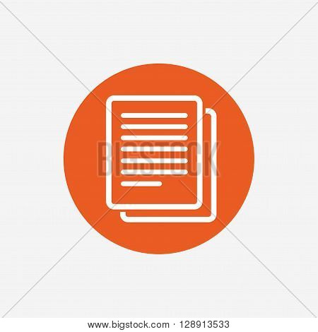 Copy file sign icon. Duplicate document symbol. Orange circle button with icon. Vector