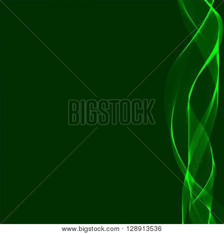Green wavy shiny ribbon on a dark background