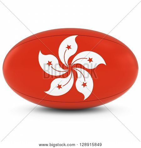 Hong Kong Rugby - Hong Kongese Flag On Rugby Ball On White - 3D Illustration